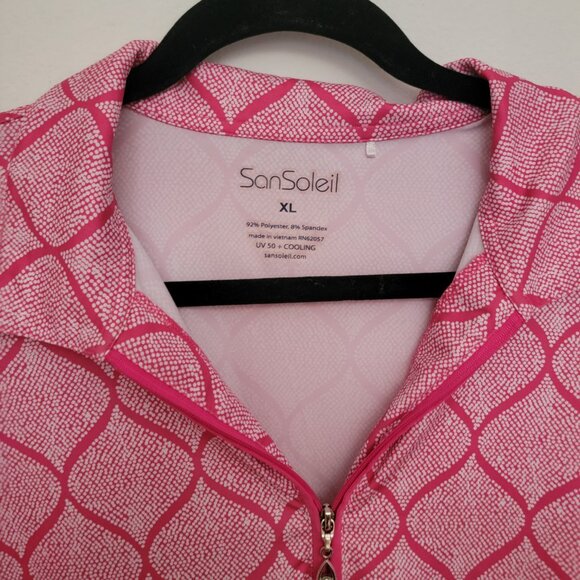Light Summer Pink Print Long Sleeve Performance Polo - Picture 2 of 3